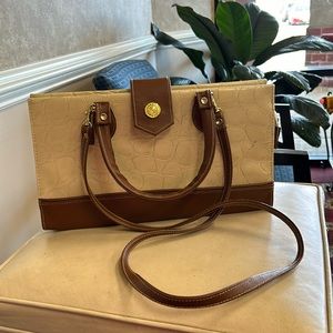 Gently used La Rue Beige, brown trim women shoulder bag with strap